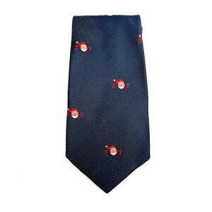 Vintage Chipp Christmas Embroidered Joy Santa Neck Tie Blue